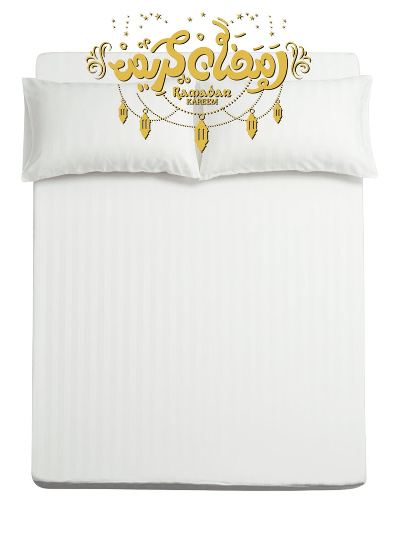 Master Home Textile طقم ملاءات مزدوجة من الألياف الدقيقة مكون من 3 قطع، ملاءة مرنة مقاس 200 × 200 + 35 سم بتصميم خطوط فندقية مقاس كينج - Image 1